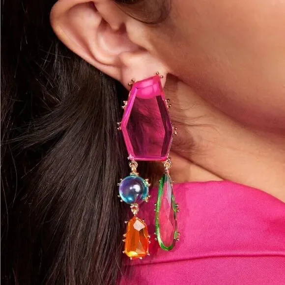 Colorful Geometric Drop Earrings A1327 - Picture 3 of 6
